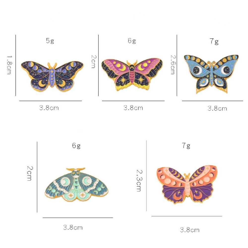 Colorful Mystic Butterfly & Moth 5-Piece Enamel Pin Set - Brand-New in Gift Box! - Picture 12 of 14
